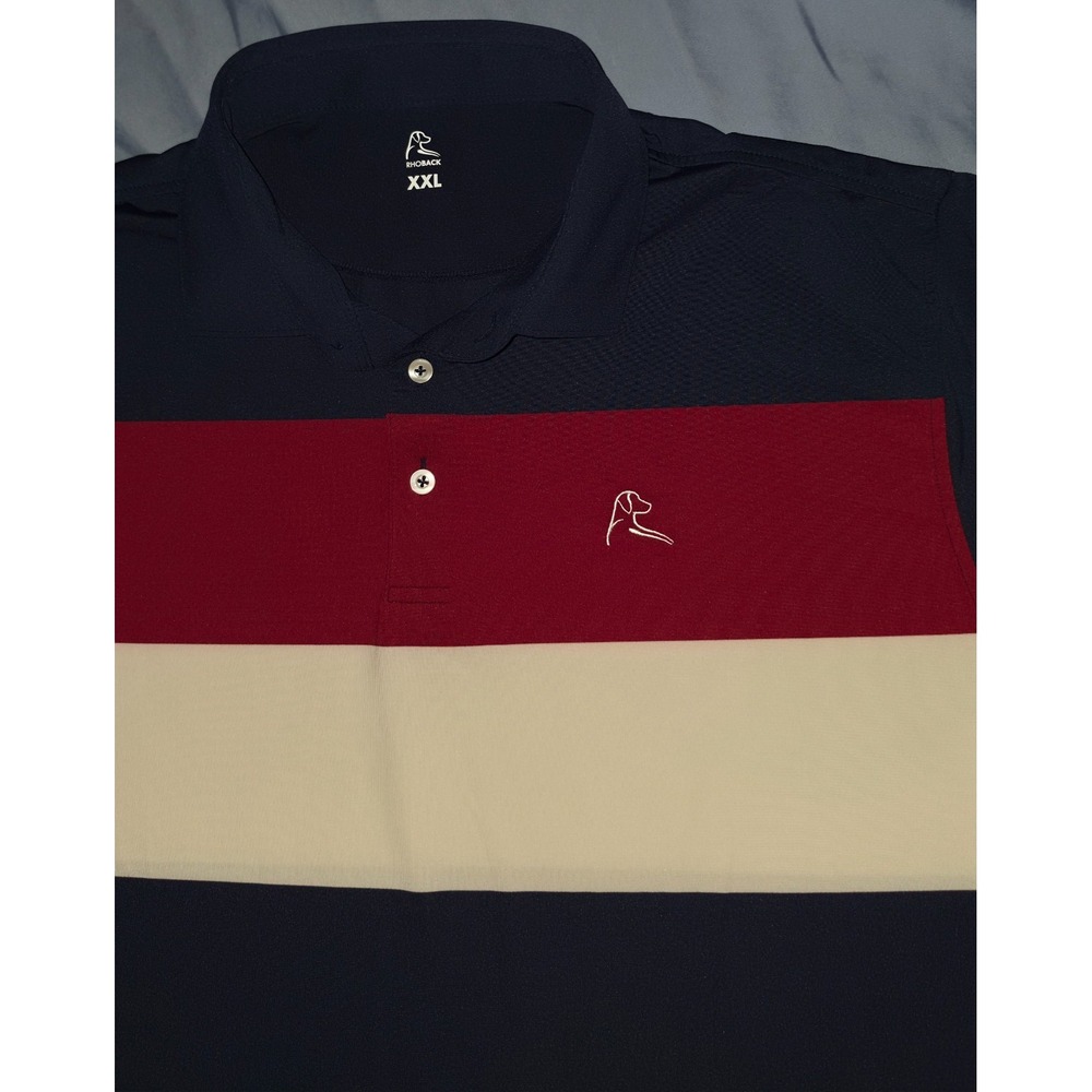 Rhoback Polo Shirt Mens 2XL XXL Blue Striped Performance Golf Stretch Short Slv - Picture 2 of 6